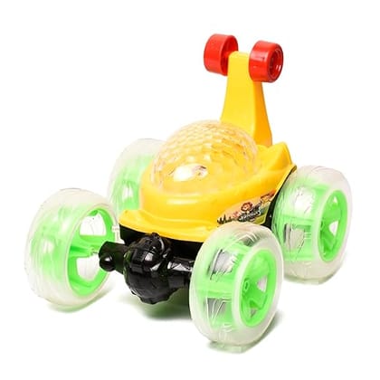 Braintastic Rechargeable Remote Control Jungle Safari RC Acrobatic 360 Degree Spiral Spin Twisting Stunt Car with Colorful Lights & Music Toys for Kids 5+Years (Yellow)