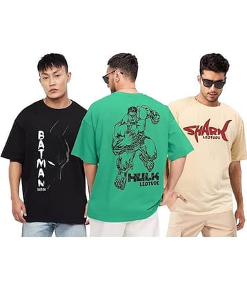 Leotude Men Cotton Blend Oversized Fit Printed T-Shirt ( Black )