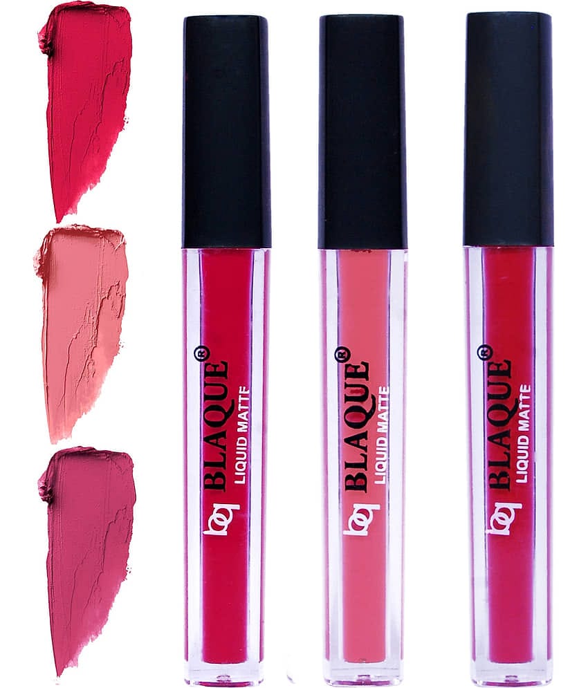 bq BLAQUE Matte Liquid Lipstick Combo of 3 Lip Color 4ml each, Waterproof - Ruby Red, Coral Peach, Fuschia Pink