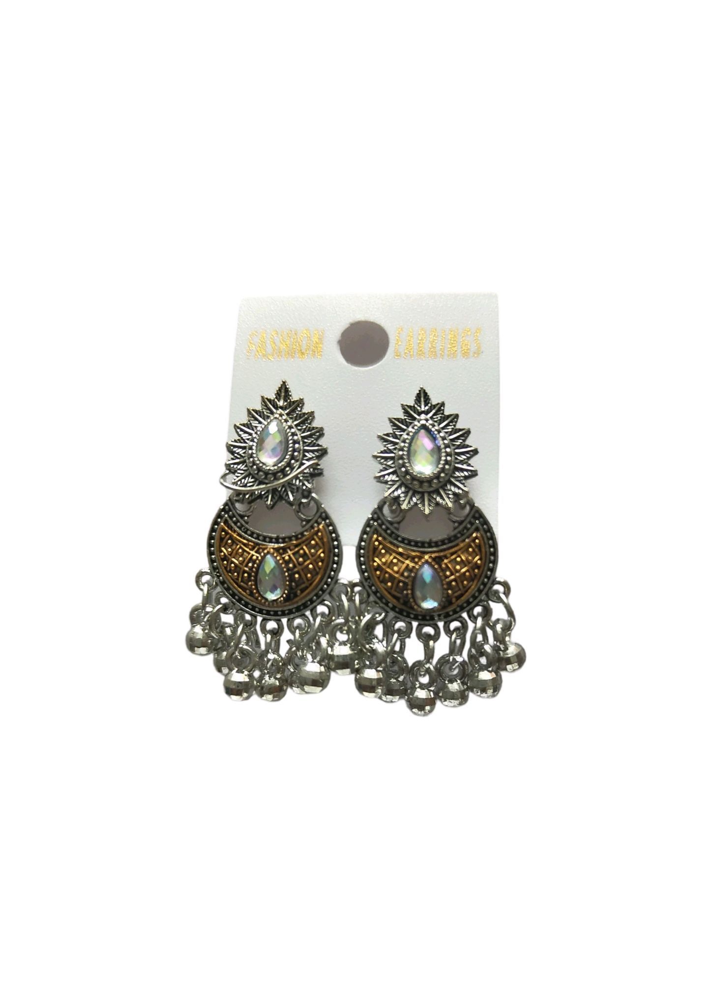oxidized silver jhumka earrings with golden floral design and pearl drops