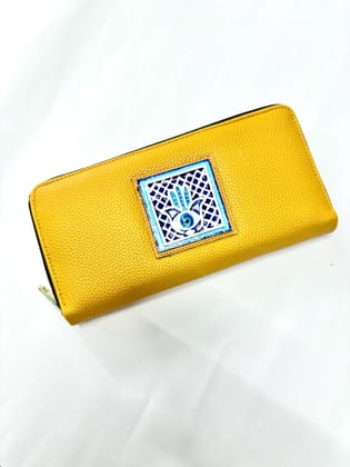 Hamsa Yellow Handcrafted Lippan Art Wallet