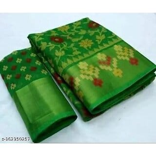Green Colour Cotton Printed saree With Blouse Piece