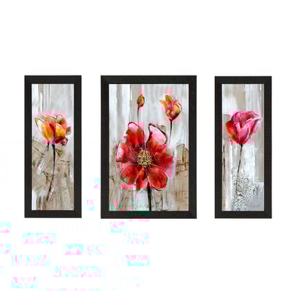 Set of 3 Floral Theme Satin Matt Texture UV Art Painting