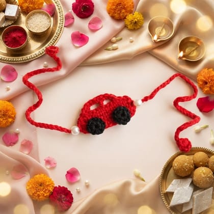 Sakha Handcrafted Red Crochet Car Rakhi Pack of 1