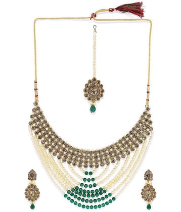 Spargz Alloy Green Choker Traditional Gold Plated Necklaces Set