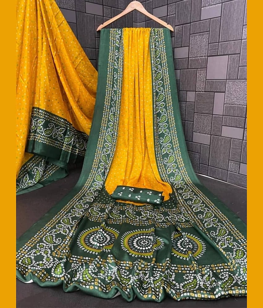 JIHANA FAB Chiffon Printed Regular Saree With Unstitched Blouse Piece ( Yellow )