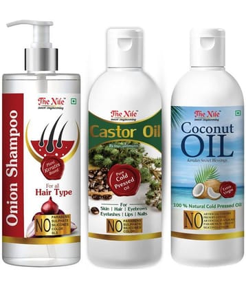 The Nile Red Onion Shampoo 200 ML + Castor Oil 100 ML + Coconut Oil 100 ML  Shampoo 400 mL Pack of 3