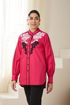 RUBY EMBROIDERED  FORMAL SHIRT-Fuchsia / Poplin / XXS