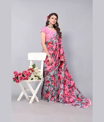 Suntex Georgette Printed Saree With Unstitched Blouse Piece ( Green )