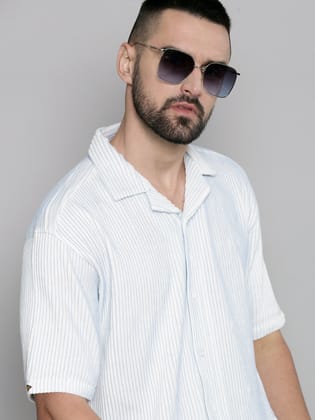Crochet Skyblue Half Sleeve Shirt-S / Sky Blue