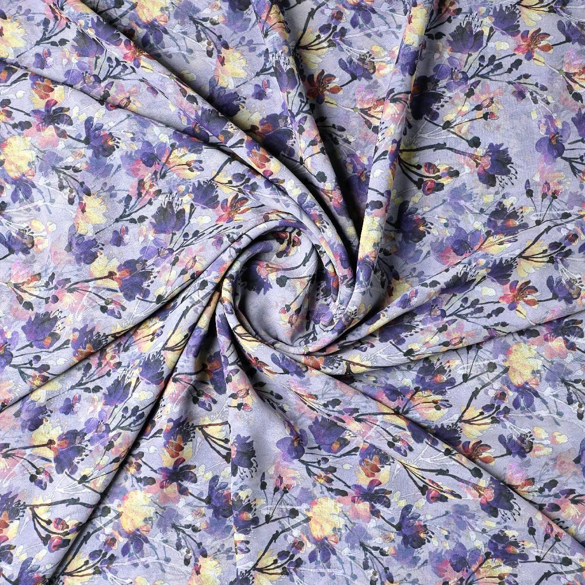 Gray Flower Weightless Printed Fabric