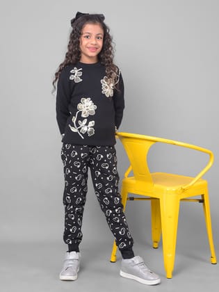 Black Printed Floral Sweater-5-6Y / Black