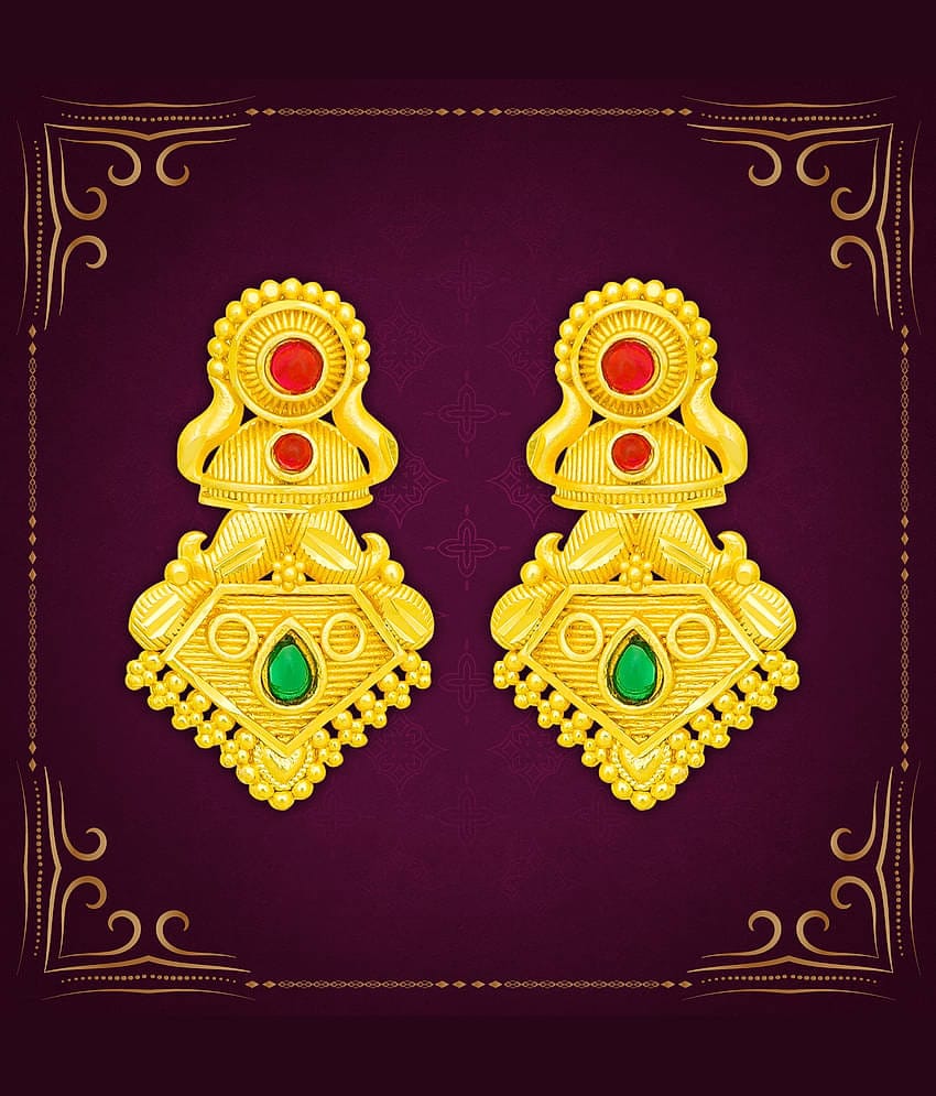 LUV FASHION Golden Drop Earrings ( Pack of 1 )