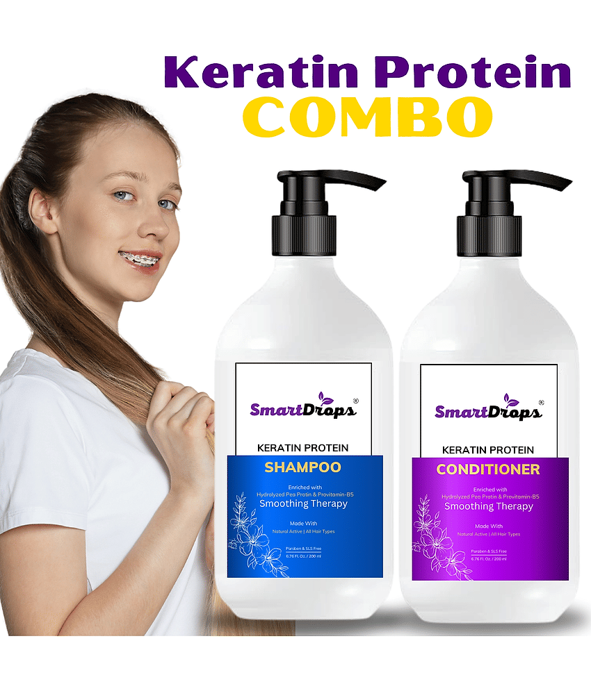 Keratin Protein Shampoo Conditioner For Straighter Shinier Hair Shampoo Dandruff Control Hair Fall Control Long Hair Nourishes Hair & Controls Frizz For Men & Women