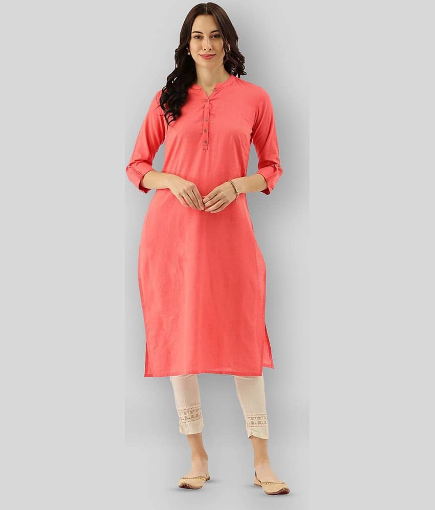 Divena - Peach Cotton Women's Straight Kurti ( Pack of 1 )