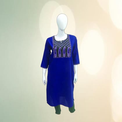 Blue Cotton Kurti with Paisley Embroidery | Ethnic Casual Wear | Comfortable Daily Kurta Blue Cotton Kurti with Paisley Embroidery | Ethnic Casual Wear | Comfortable Daily Kurta