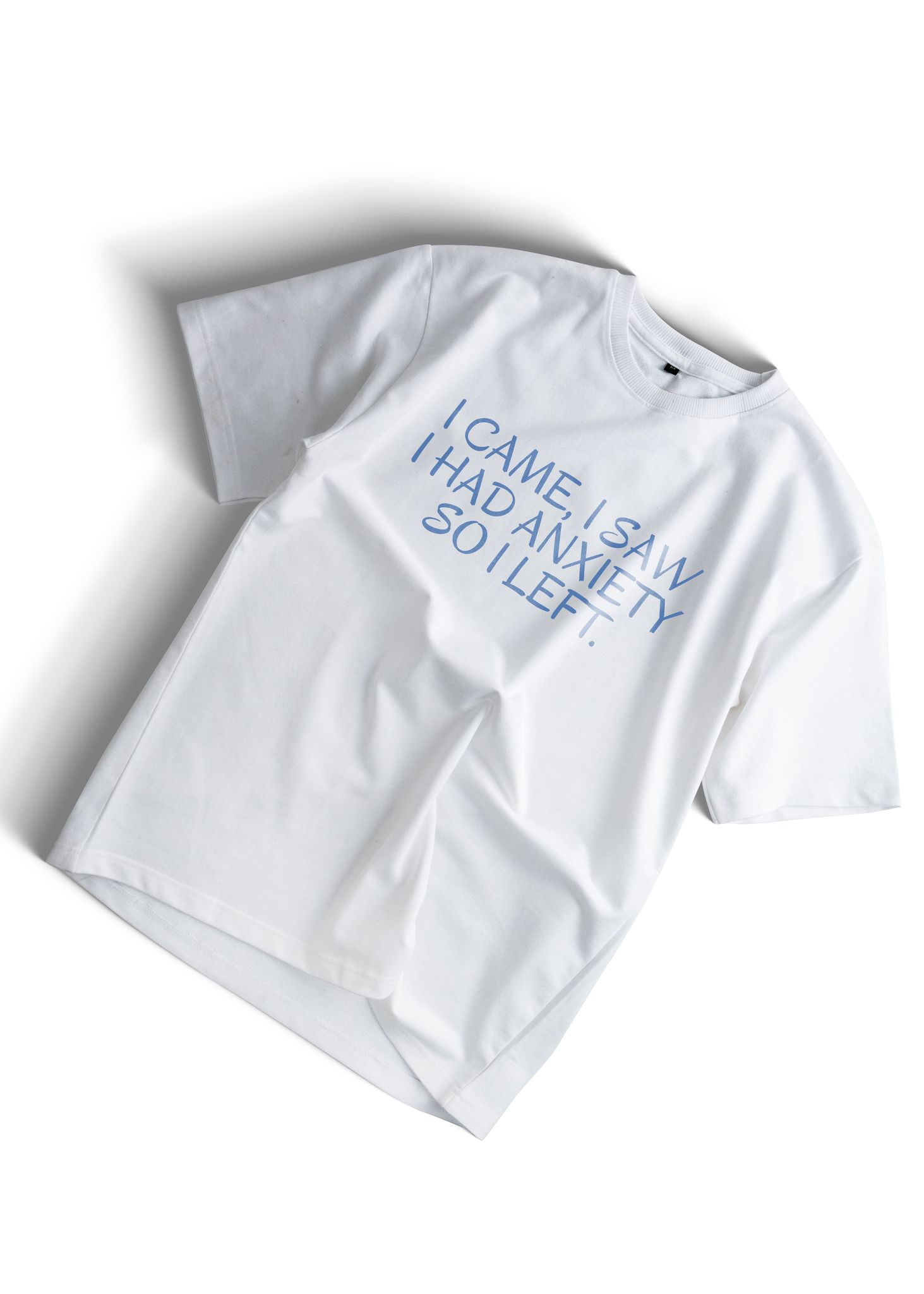 Witty Anxiety-Inspired Statement Tee – White Oversized Unisex T-Shirt-White / S