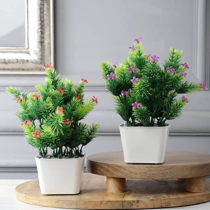 Foliyaj 2 Artificial Plants with Red and Purple Flowers with Pot