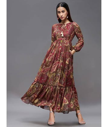 Miss Chase Polyester Printed Full Length Women's Fit & Flare Dress - Brown ( Pack of 1 )