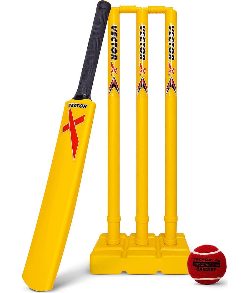 Vector X VT-9304 Plastic Cricket Set - Includes 1 Bat, 1 Soft Ball, Stumps/Wickets with Stand & Bails-with Carry Bag- Perfect for Outdoor Sports & Beach Play for Kids/Youth (Size-4) (7 Years & Above)