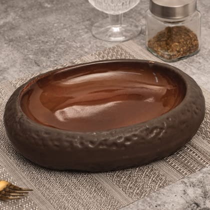 Handcrafted Oval Stoneware Platter-Brown