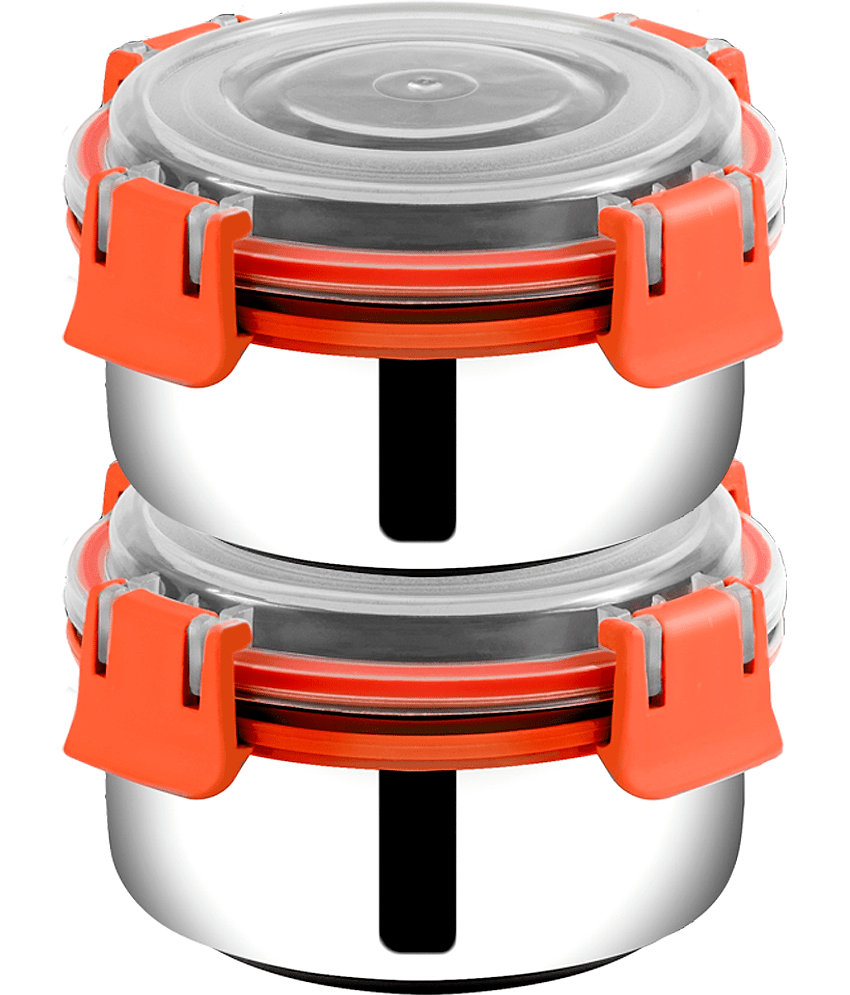 BOWLMAN Steel Orange Food Container ( Set of 2 )