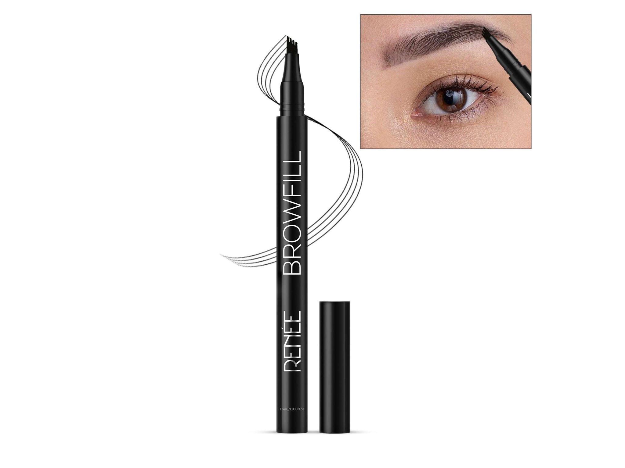 RENEE Browfill Eyebrow Pen, Waterproof & Smudge-proof, One Swipe Application with Micro Precision, Natural & Long-lasting Finish, For Denser & Fuller Eyebrows, Easy to use, Cruelty-free - Black