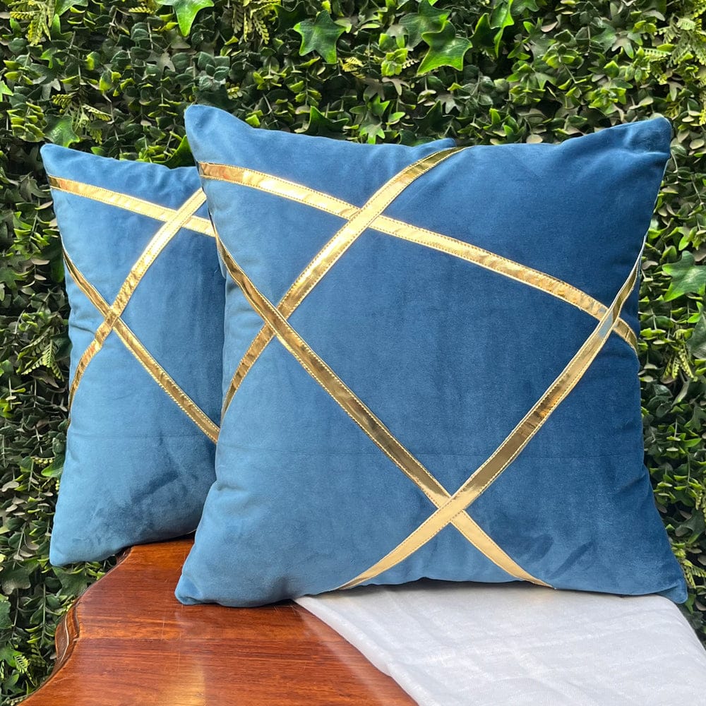 Antalya Velvet  Cushion Covers - Pack of 2-Antalya Blue / 16 x 16 inch