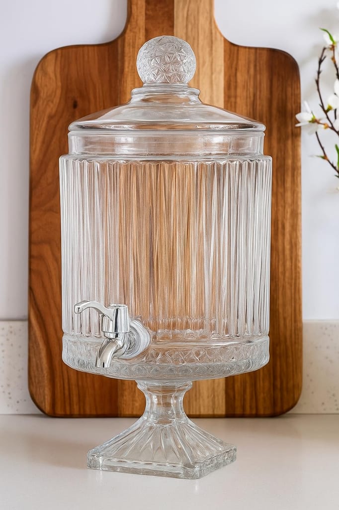 Glass Water Dispenser, 4500 ML, Set of 1, Pitcher with Lid, Perfect for Party, Office, Home & Kitchen Glassware, Water Jug for Juice and Cold Drinks (NO Design Choice Available)