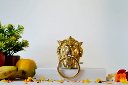 Brass Roaring Lion Face Doorf Knocker (Color - Golden, Size - 5.5H *3.25L*2B) by Snova Enterprises