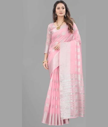 A TO Z CART Banarasi Silk Embellished Saree With Unstitched Blouse Piece ( Pink )