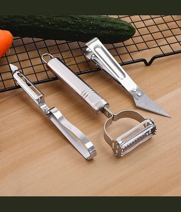 Bhavyta Stainless Steel Vegetable & Meat Cutter, Peeler,Julienne Peeler for Kitchen (Set of 3)