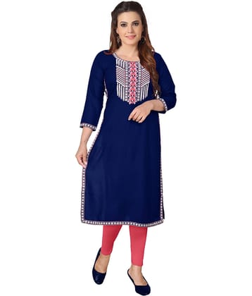 Kapadia - Navy Rayon Women's Straight Kurti ( Pack of 1 )