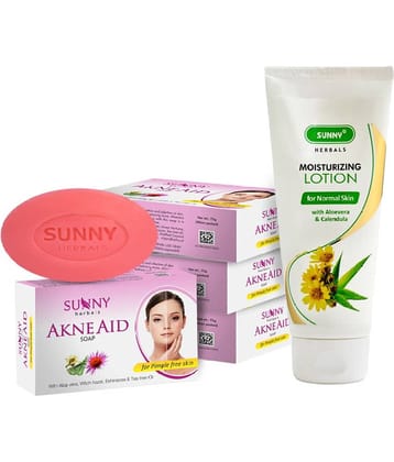 SUNNY HERBALS Aloevera & Calendula Lotion 100ml and Akne Aid Soap (75g*4)300 g