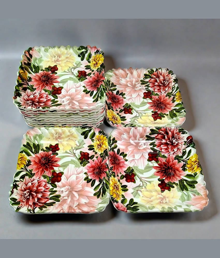 kitchrox 12 Pcs Melamine Multi Color Quarter Plate