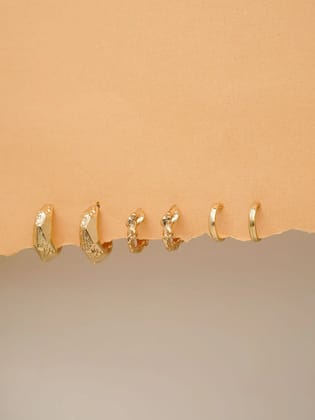 3 Pairs Chunky Hoops Gold Earrings