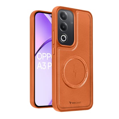 Vaku ® Oppo A3 Pro 5G Maxtron Leather Stitched Magnetic Magsafe Non-Slip Grip Shockproof Back Cover