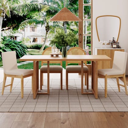 Wood & Rattan Dining Table