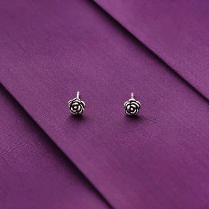 Sterling Roses Casual Silver Studs Earrings-None / Oxidised Silver