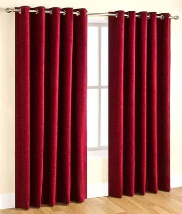 N2C Home Solid Semi-Transparent Eyelet Curtain 5 ft ( Pack of 2 ) - Maroon