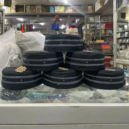 Fancy Muslim Prayer Cap COMBO PACK OF 12 ( Black - Size : 53  )