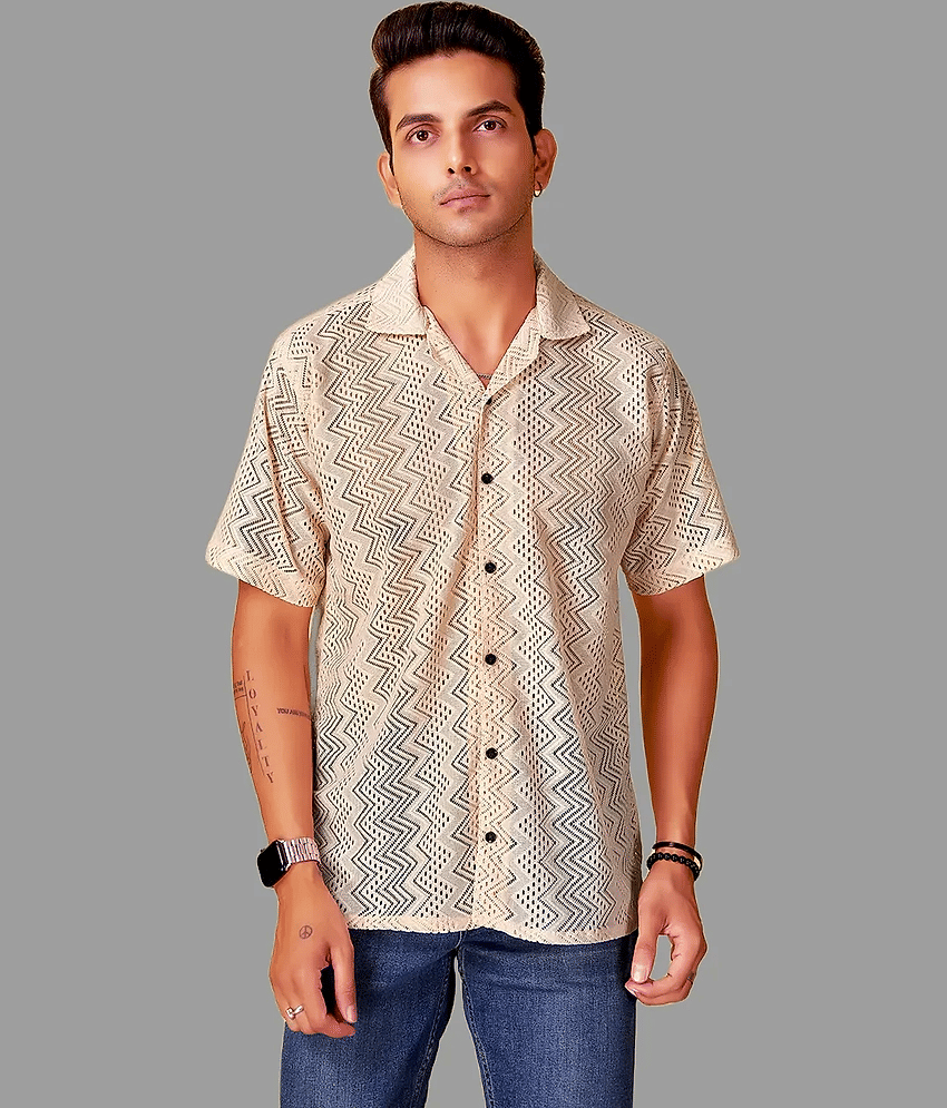 HARPITA Cotton Blend Oversized Fit Self Design Half Sleeves Men's Casual Shirt - Orange ( Pack of 1 )