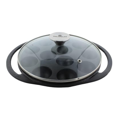 Trilonium Triple Seasoned Cast Iron Paddu | Paniyarakkal | Paniyaram Pan 12 Pits with Lid | 2 Kgs
