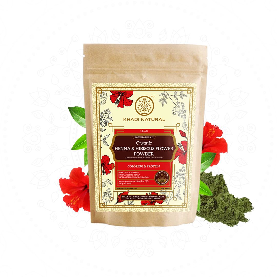 Khadi Natural Organic Henna & Hibiscus Flower Hair Coloring Powder - 100% Natural - 100gm