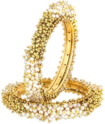 The Jewelbox Brass Gold Plated Studded Golden Bangle Set