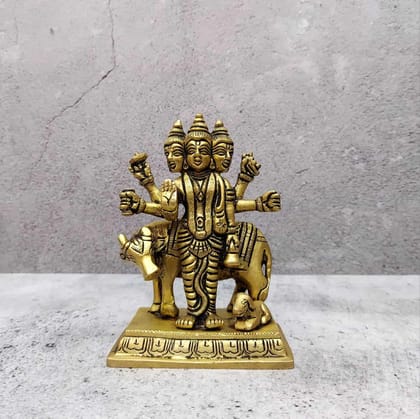 Brass Lord Dattatreya Idol - 5 inch Height | Sacred Brass Idol of Lord Dattatreya for Spiritual Grace