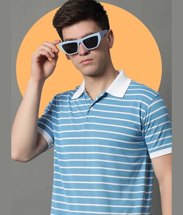 GET GOLF Pack of 1 Cotton Blend Regular Fit Striped Half Sleeves Men's Polo T Shirt ( Light Blue )