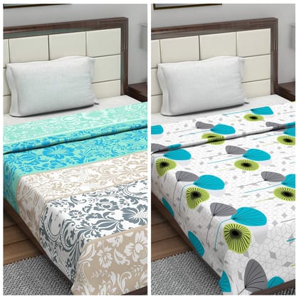 Blue Floral Pattern Cotton Dohar Combo For Single Bed-Single / Blue / RS-1161-1148