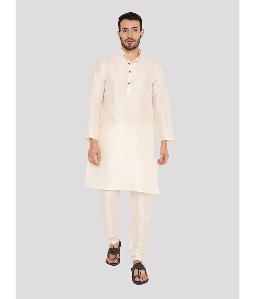 Maharaja - White Silk Regular Fit Men's Kurta Pyjama Set ( Pack of 1 )