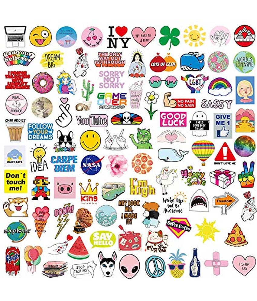 iDream Cute Girl Pink Fun Waterproof Vinyl Sticker for Laptop, Desk, Skateboard, Luggage, Guitar, Furniture, Toy, Scrapbook (Set of 100)